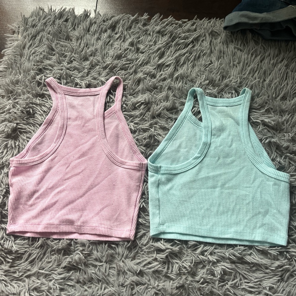 American Eagle Outfitters Pink and Light Blue Tank Tops